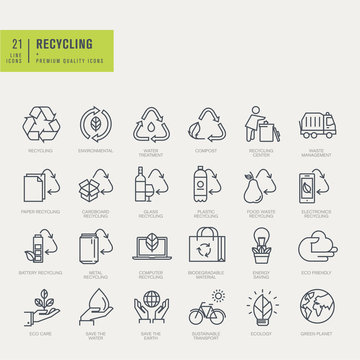 Thin line icons set. Icons for recycling, environmental.