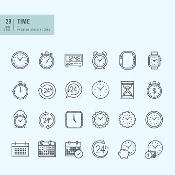 Thin line icons set. Icons for time and date.