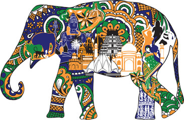 Naklejka premium elephant with Indian symbols