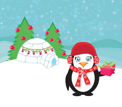 Christmas card with a penguin