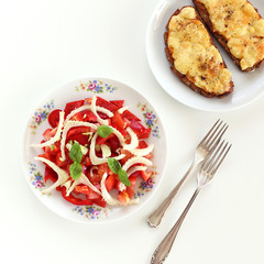 Light lunch: salad and rye bread with cheese