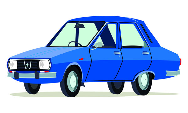 Caricatura Renault 12 azul vista frontal y lateral