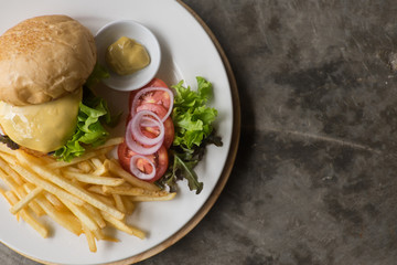 cheese burger with French fries