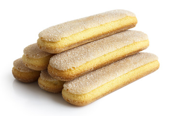 Savoiardi italian sponge biscuits isolated on white.
