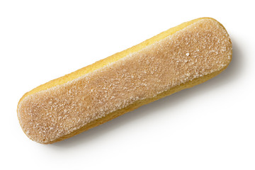 Single savoiardi sponge biscuit isolated on white. From above.
