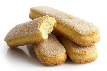 Savoiardi italian sponge biscuits isolated on white.