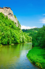 Fototapeta na wymiar Orava Castle, river and blue sky, Slovakia