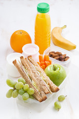 school lunch with sandwich, vertical