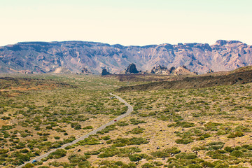 Red car on the way to Teide (Tenerife, Canary Islands)
