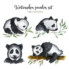 Watercolor pandas set.