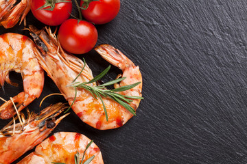 Grilled shrimps on stone plate