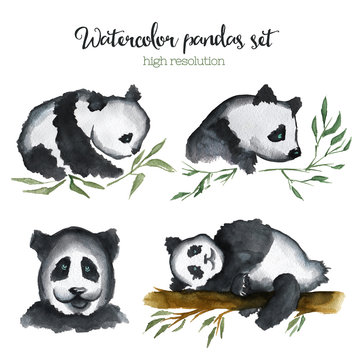 Watercolor pandas set.