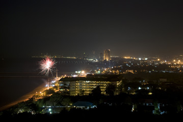 Fototapeta na wymiar Fireworks at Sattaheep / Pattaya for New Year