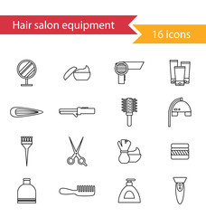 Hairdresser line icons isolated