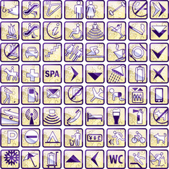 Vector set of 64 stylish hotel icons