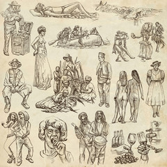 Fototapeta na wymiar People, Natives. An hand drawn pack on paper