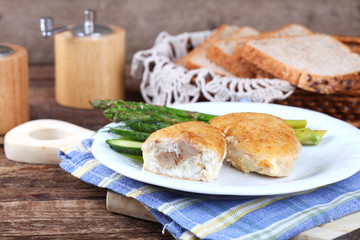 Traditional Russian cuisine - homemade fish patties (zrazy) 
