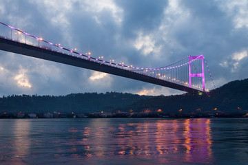 Fatih Sultan Mehmet Bridge at night