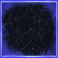 Blue scratched abstract background with frame.