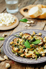 zucchini Basil mint cashews salad with ricotta and fresh bread