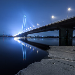 South bridge in winter Kiev city. Ukraine.