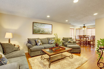 Cozy living room with hardwood floor.