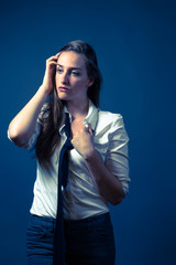 American Woman In White Shirt & Tie