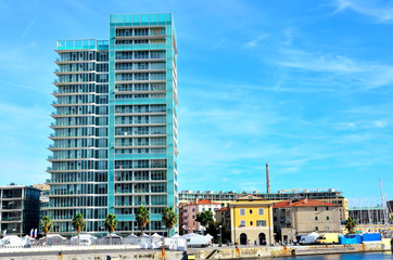 modern tower in the port of Savona