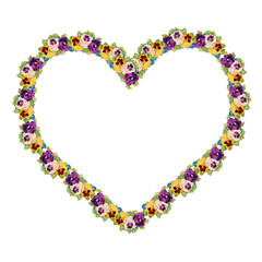 Colorful floral frame in shape of heart on white background