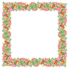 Colorful floral frame on white background