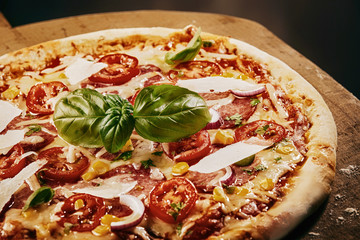 Fresh Baked Pizza Served on Wooden Pizza Paddle