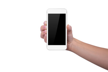 Girl is holding a white phone in her right hand