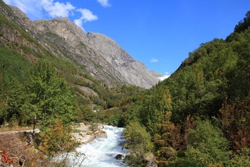 Fototapeta na wymiar Norway landscape. Jostedalsbreen National Park river.