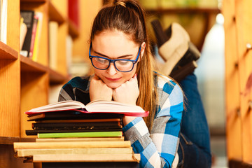 Woman student in college library