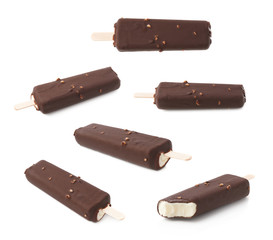 Chocolate covered vanilla ice cream bar