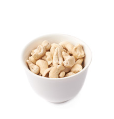 Bowl filled with cashew nuts isolated