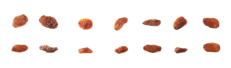 Multiple single raisins isolated