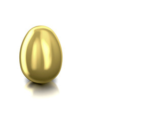 Golden egg for prosperity on white reflective background