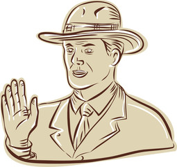 Businessman Fedora Hat Vintage Etching