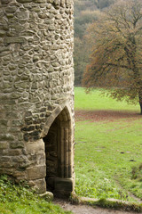 Naklejka premium Picture of a turret with open doorway leading to footpath