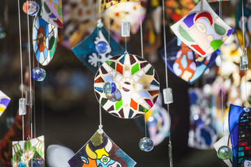 Colorful glass wind chime hanging