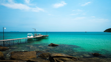 Speed boat and bright sea at Koh Kood island , Thailand