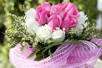 Bouquet of pink and white rose flowers
