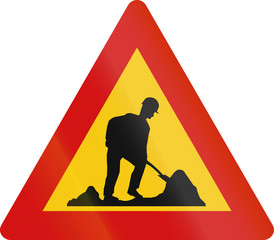 Icelandic sign warning about a building site at the road