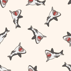 sea animal shark cartoon , cartoon seamless pattern background