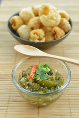 Pork rinds also known as chicharon or chicharrones, deep fried p