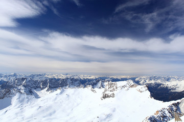 Fototapeta na wymiar Winter snow covered mountain Zugspitze in Germany Europe. Great place for winter sports