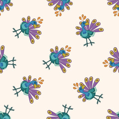 bird peacock cartoon , cartoon seamless pattern background