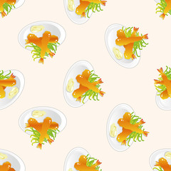 japanese food theme Fried shrimp , cartoon seamless pattern background