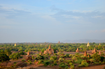 Fototapeta na wymiar Landscape of Bagan Archaeological Zone in sunrise time